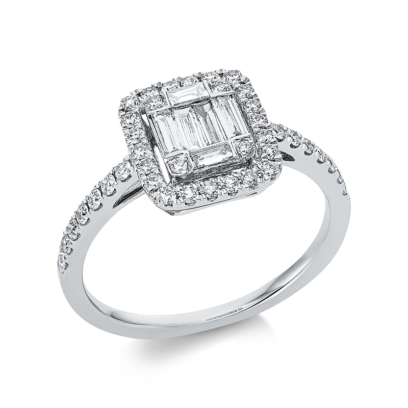 Ring 18 kt WG, 6 Bag. 0,23 ct, TW-si, 40 Brill. 0,37 ct, TW-si