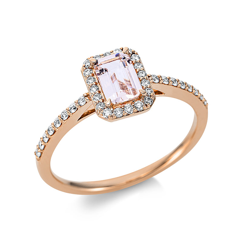 Ring 18 kt RG, 36 Brill. 0,19 ct, TW-si, 1 Morganit 0,49 ct pink