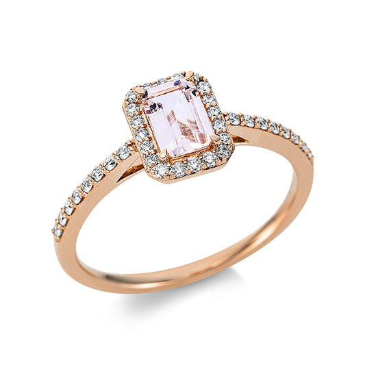 Ring 18 kt RG, 36 Brill. 0,19 ct, TW-si, 1 Morganit 0,44 ct pink