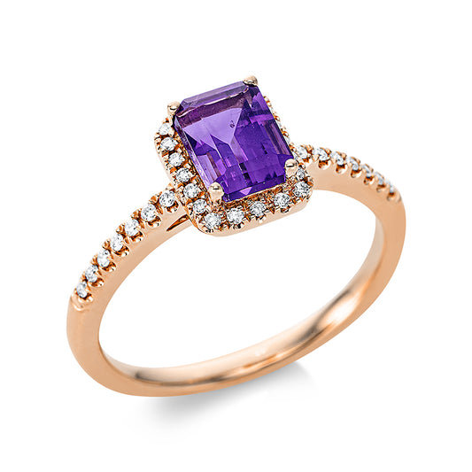 Ring 18 kt RG, 34 Brill. 0,11 ct, TW-si, 1 Amethyst 0,96 ct lila