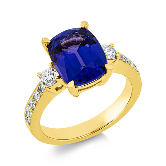 Ring 18 kt GG, 12 Brill. 0,56 ct, TW-si, 1 Tansanit 4,51 ct blau