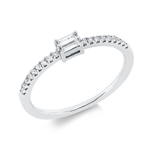Ring 18 kt WG, 2 Bag. 0,05 ct, TW-si, 18 Brill. 0,12 ct, TW-si