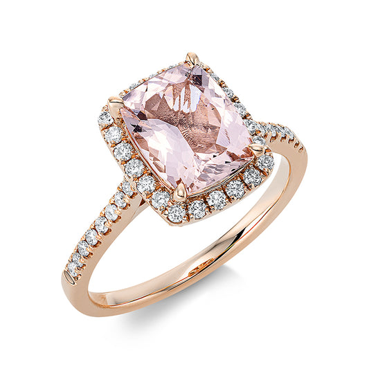 Ring 18 kt RG, 18 Brill. 0,15 ct, TW-si, 32 Brill. 0,19 ct, TW-si, 1 Morganit 2,18 ct rosé