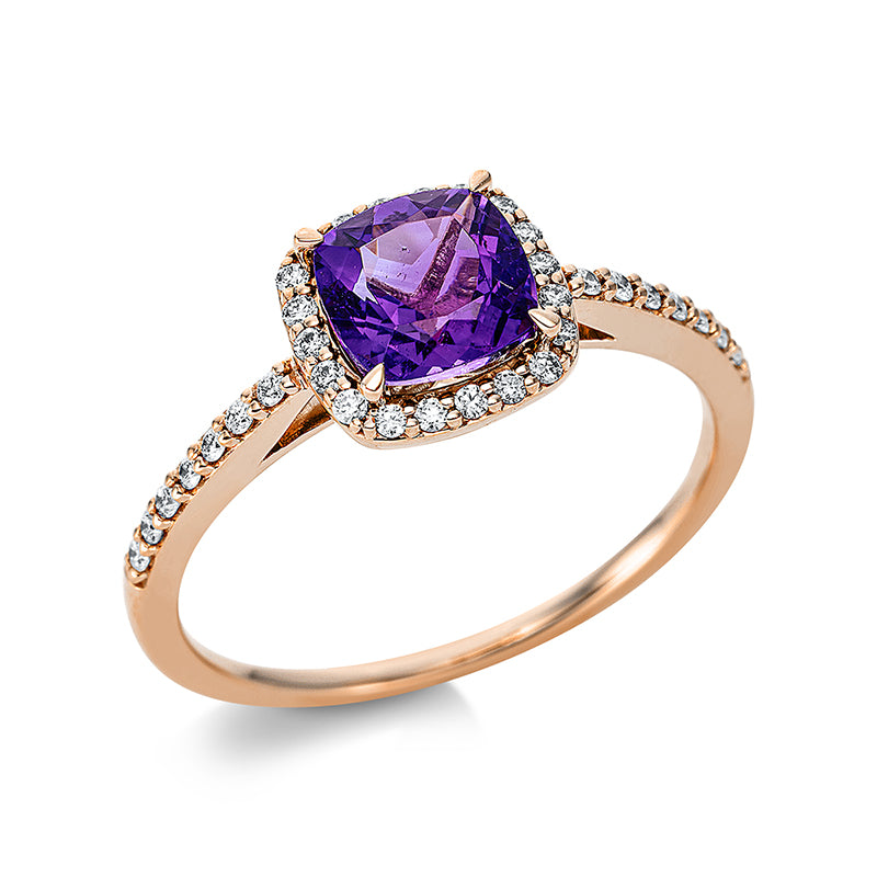 Ring 18 kt RG, 34 Brill. 0,18 ct, TW-si, 1 Amethyst 0,86 ct lila