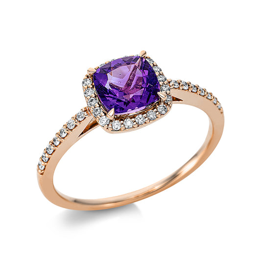 Ring 18 kt RG, 34 Brill. 0,18 ct, TW-si, 1 Amethyst 0,86 ct lila