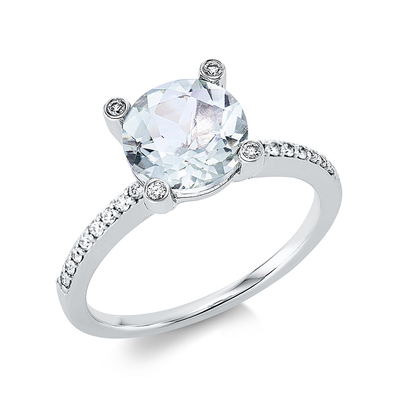 Ring 18 kt WG, 4 Brill. 0,04 ct, TW-si, 32 Brill. 0,19 ct, TW-si, 1 Amethyst 1,93 ct grün