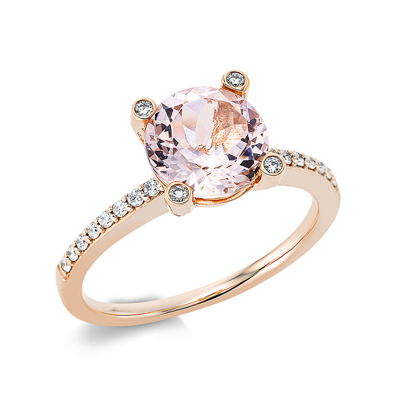 Ring 18 kt RG, 4 Brill. 0,03 ct, TW-si, 32 Brill. 0,19 ct, TW-si, 1 Morganit 1,82 ct pink