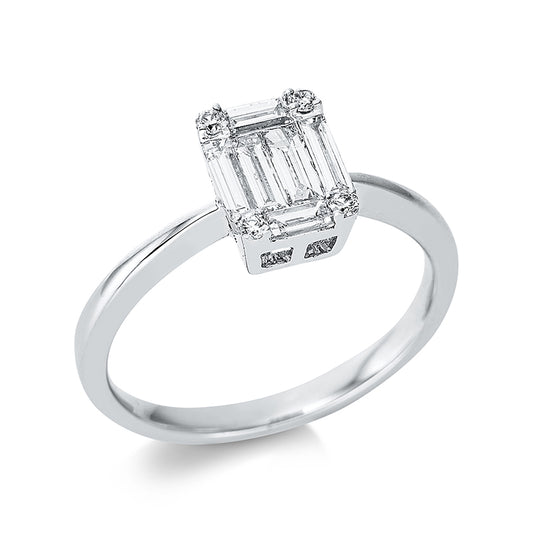 Ring 18 kt WG, 4 Brill. 0,05 ct, TW-si, 6 Bag. 0,44 ct, TW-vsi