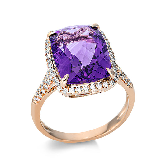 Ring 18 kt RG, 76 Brill. 0,37 ct, TW-si, 1 Amethyst 7,00 ct lila