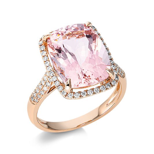 Ring 18 kt RG, 76 Brill. 0,36 ct, TW-si, 1 Morganit 5,82 ct pink
