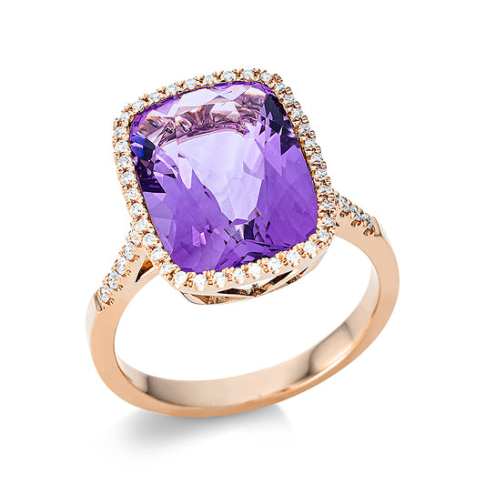 Ring 18 kt RG, 50 Brill. 0,19 ct, TW-si, 1 Amethyst 7,70 ct lila