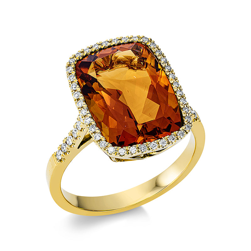 Ring 18 kt GG, 50 Brill. 0,20 ct, TW-si, 1 Citrin 6,62 ct mandarin