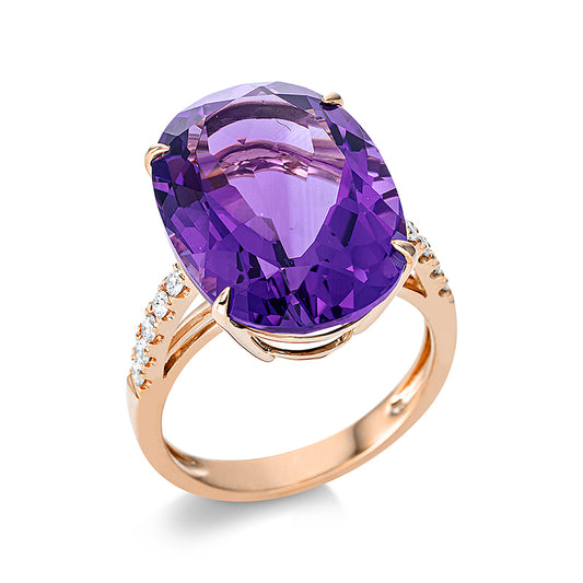 Ring 18 kt RG, 10 Brill. 0,20 ct, TW-si, 1 Amethyst 12,30 ct lila