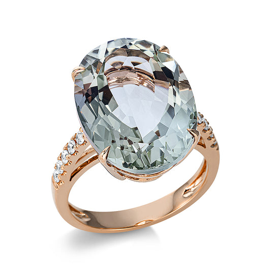 Ring 18 kt RG, 10 Brill. 0,21 ct, TW-si, 1 Amethyst 12,30 ct grün