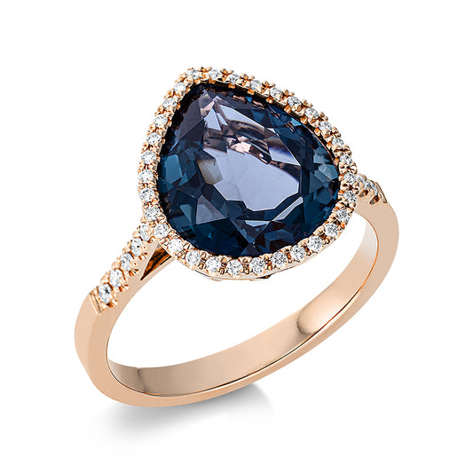 Ring 18 kt RG, 43 Brill. 0,17 ct, TW-si, 1 Topas 5,20 ct Lond. blue