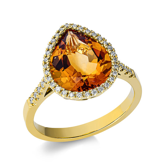 Ring 18 kt GG, 43 Brill. 0,17 ct, TW-si, 1 Citrin 3,60 ct mandarin