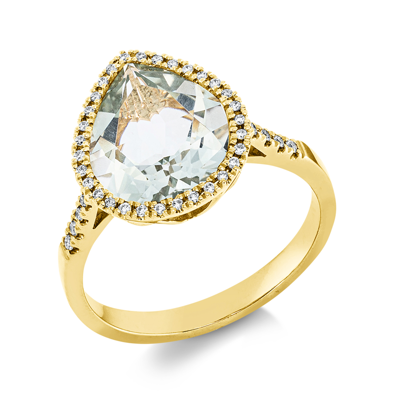 Ring 18 kt GG, 43 Brill. 0,17 ct, TW-si, 1 Amethyst 4,30 ct grün
