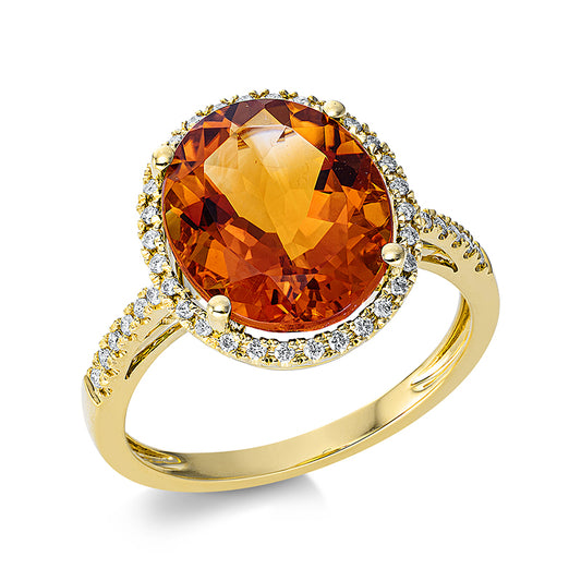 Ring 18 kt GG, 42 Brill. 0,19 ct, TW-si, 1 Citrin 4,30 ct mandarin