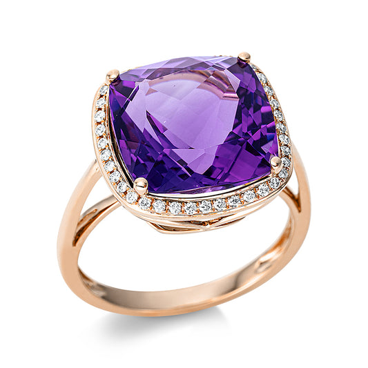 Ring 18 kt RG, 40 Brill. 0,18 ct, TW-si, 1 Amethyst 8,00 ct lila
