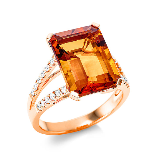 Ring 18 kt GG, 24 Brill. 0,25 ct, TW-si, 1 Citrin 6,50 ct mandarin