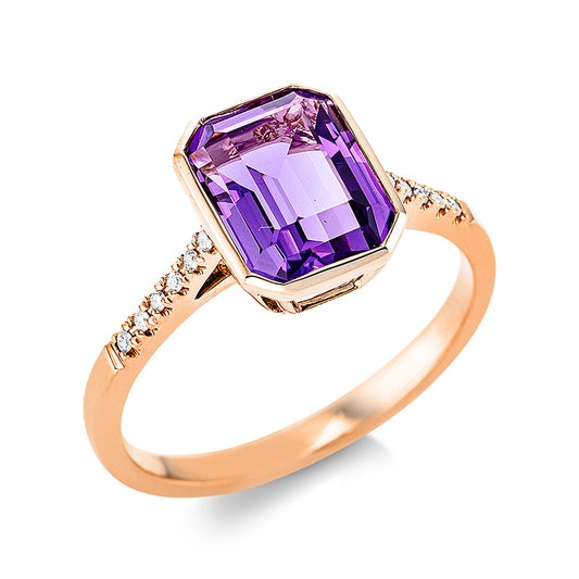 Ring 18 kt RG, 12 Brill. 0,05 ct, TW-si, 1 Amethyst 2,10 ct lila