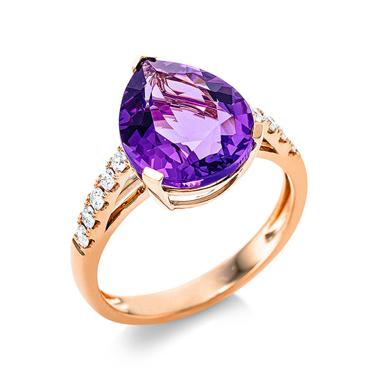 Ring 18 kt RG, 10 Brill. 0,22 ct, TW-si, 1 Amethyst 3,80 ct lila