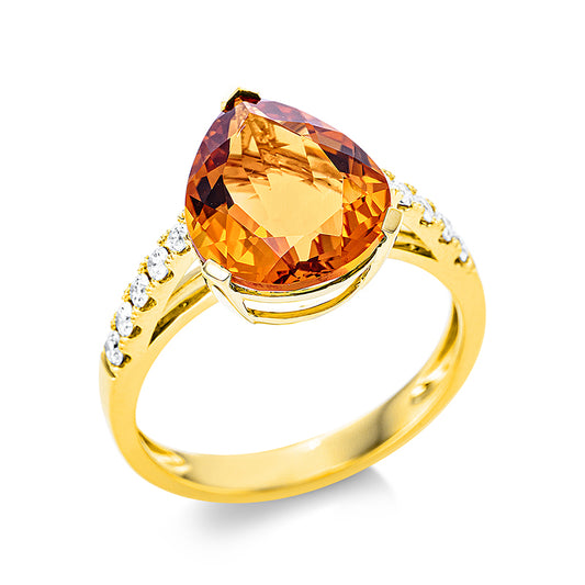 Ring 18 kt GG, 10 Brill. 0,22 ct, TW-si, 1 Citrin 3,30 ct mandarin