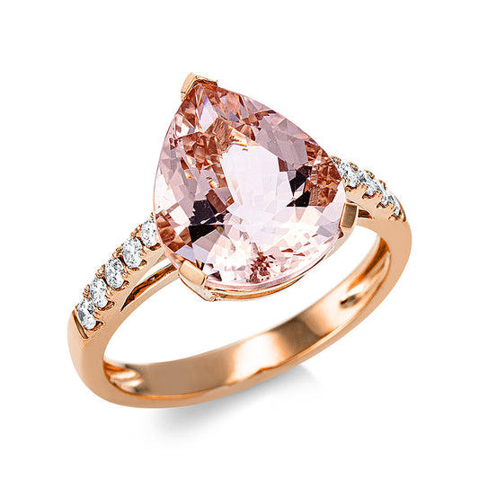 Ring 18 kt RG, 10 Brill. 0,22 ct, TW-si, 1 Morganit 4,20 ct pink