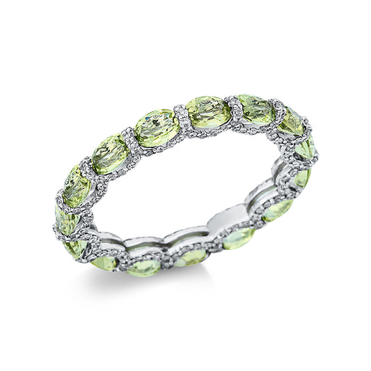 Ring 18 kt WG, 195 Dia. 0,54 ct, W-si, 15 Peridot 2,70 ct grün