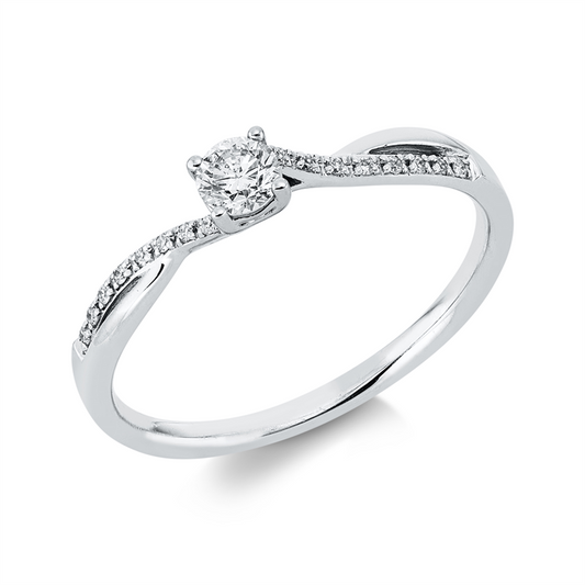 Ring 18 kt WG, 1 Brill. 0,16 ct, TW-pi, 16 Brill. 0,04 ct, TW-pi