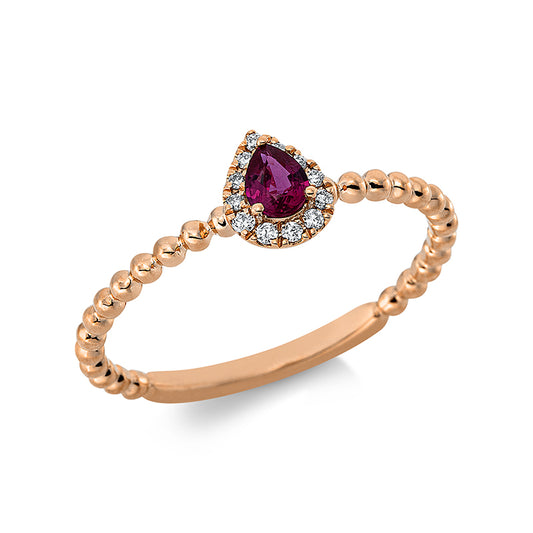 Ring 18 kt RG, 12 Brill. 0,05 ct, TW-pi, 1 Rubin 0,18 ct rot