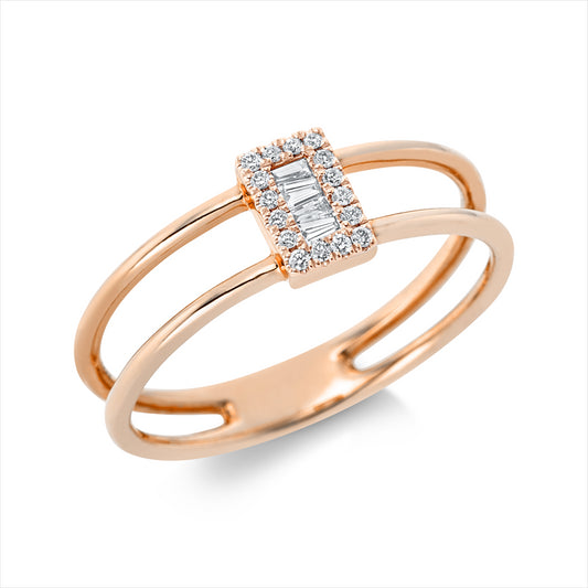 Ring 14 kt RG, Fassung rhodiniert, 4 Trap. 0,04 ct, TW-si, 16 Brill. 0,05 ct, TW-si
