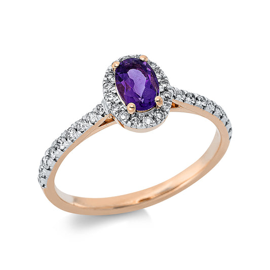 Ring 18 kt RG, Fassung rhodiniert, 34 Brill. 0,27 ct, TW-si, 1 Amethyst 0,38 ct lila