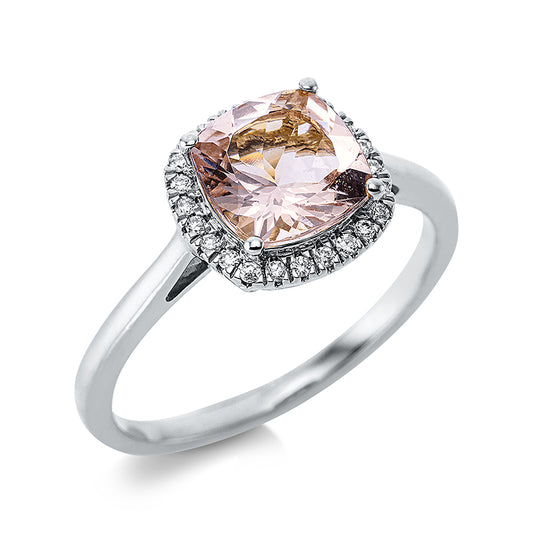 Ring 18 kt WG, 24 Brill. 0,10 ct, TW-si, 1 Morganit 1,25 ct pink