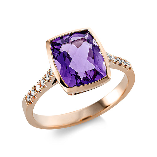 Ring 18 kt RG, 12 Brill. 0,08 ct, TW-si, 1 Amethyst 3,00 ct lila