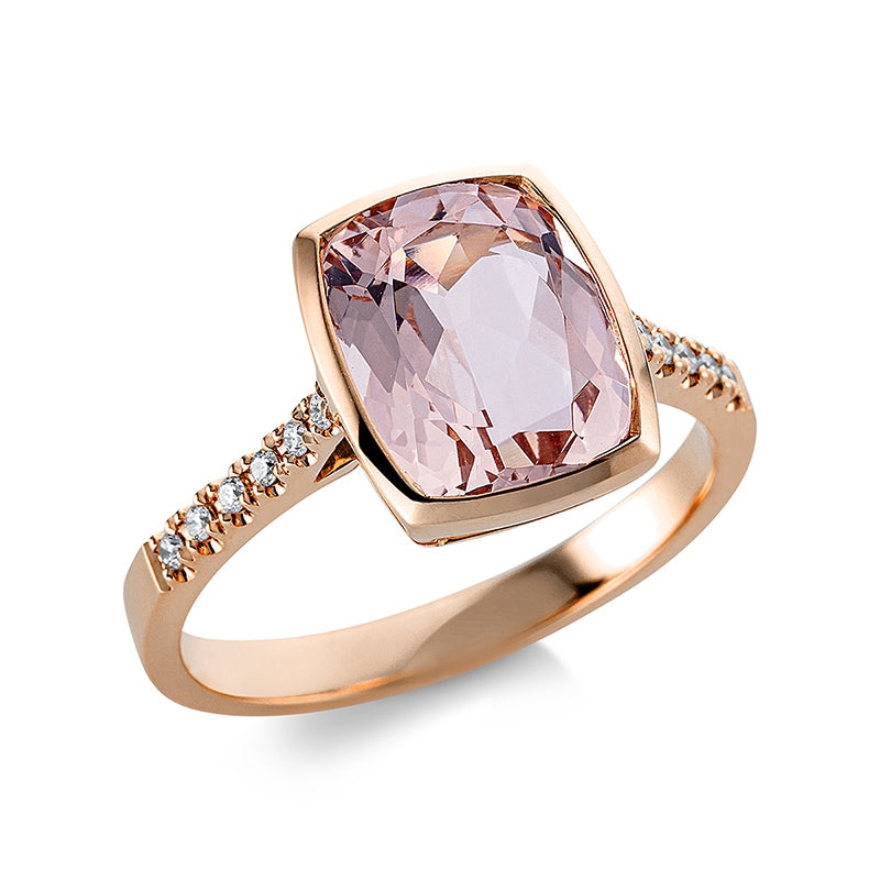 Ring 18 kt RG, 12 Brill. 0,08 ct, TW-si, 1 Morganit 3,00 ct rosa