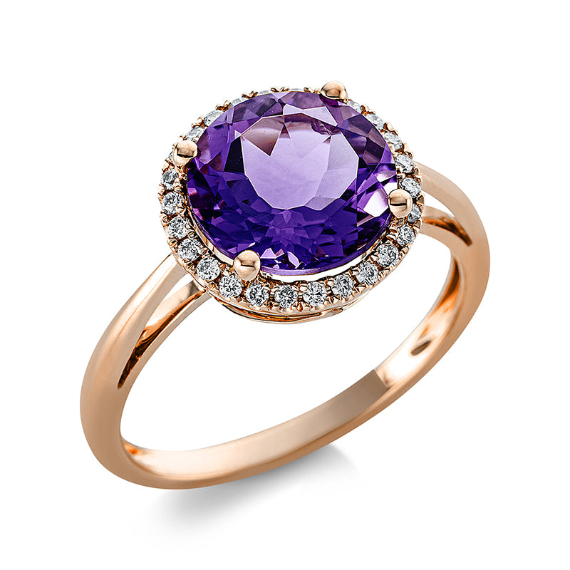Ring 18 kt RG, 26 Brill. 0,14 ct, TW-si, 1 Amethyst 2,80 ct lila