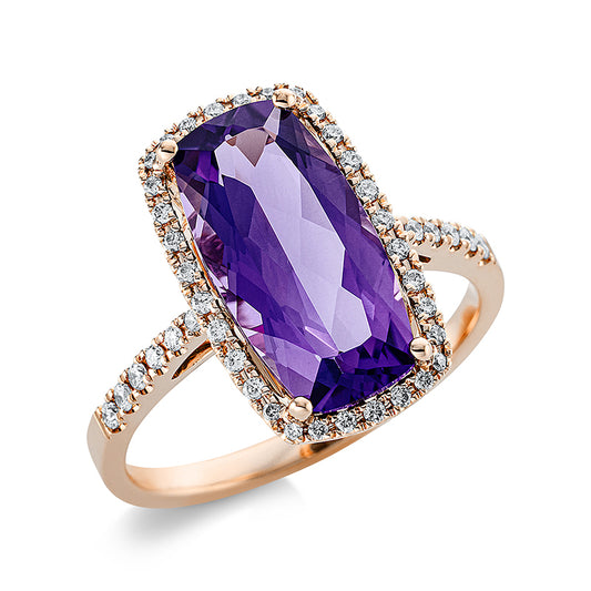 Ring 18 kt RG, 44 Brill. 0,23 ct, TW-si, 1 Amethyst 3,60 ct lila