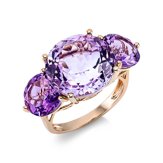 Ring 18 kt RG, 2 Amethyste 4,40 ct lila, 1 Amethyst 10,60 ct lila