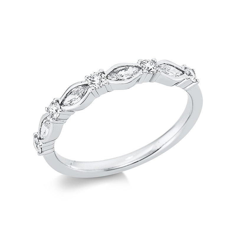 Ring 18 kt WG, 5 Brill. 0,19 ct, TW-vsi, 4 Nav. 0,27 ct, TW-vsi