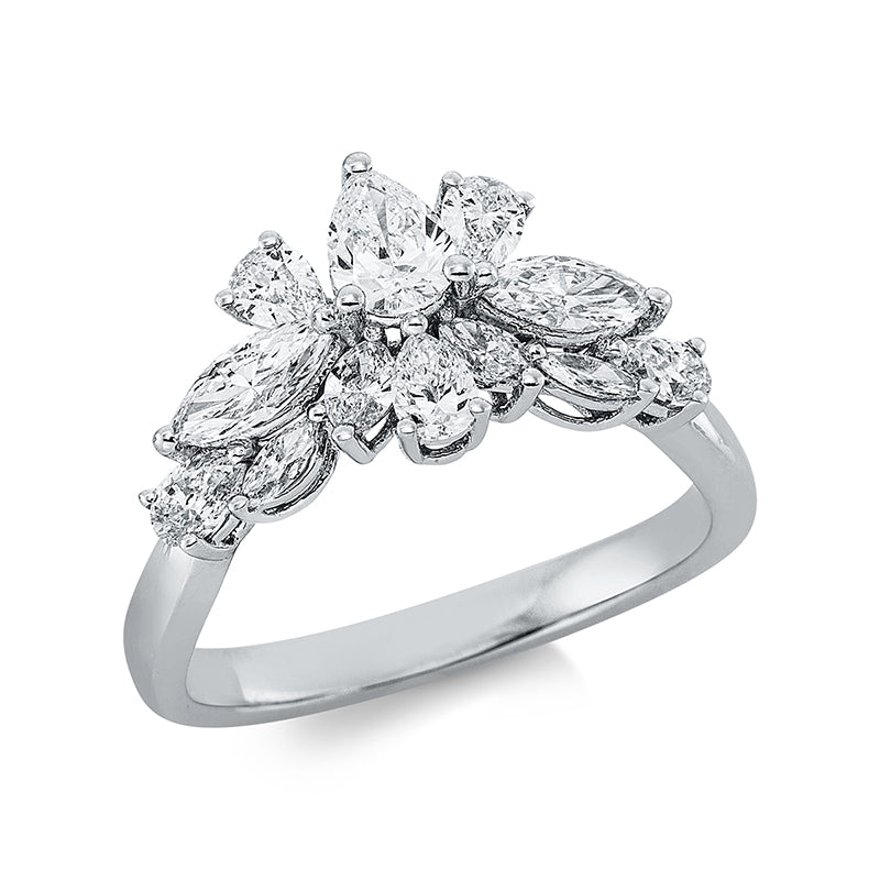 Ring 18 kt WG, 2 Nav. 0,41 ct, TW-si, 6 Tropfen 0,85 ct, TW-si, 4 Nav. 0,22 ct, TW-si