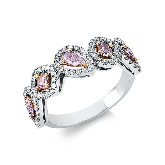 Ring 18 kt WG+RG, 76 Brill. 0,41 ct, TW-vsi, 5 Dia. 0,49 ct, pink