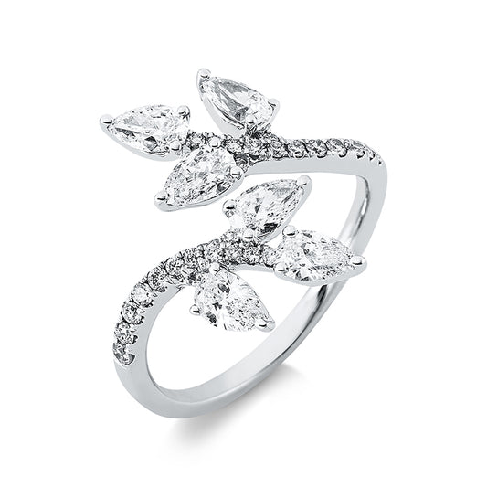 Ring 18 kt WG, 6 Tropfen 0,97 ct, TW-vsi, 26 Brill. 0,19 ct, TW-vsi