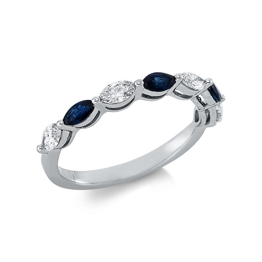 Ring 18 kt WG, 4 Nav. 0,37 ct, TW-si, 3 Saphire 0,56 ct blau