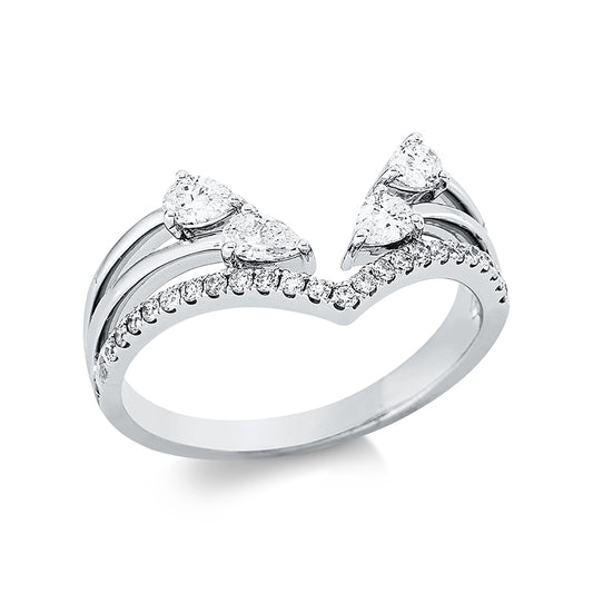 Ring 18 kt WG, 4 Tropfen 0,40 ct, TW-vsi, 23 Brill. 0,15 ct, TW-si