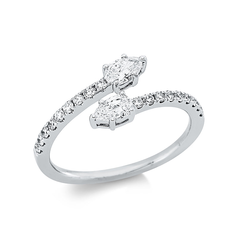 Ring 18 kt WG, 2 Tropfen 0,36 ct, TW-vsi, 18 Brill. 0,21 ct, TW-si