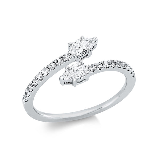 Ring 18 kt WG, 2 Tropfen 0,36 ct, TW-vsi, 18 Brill. 0,21 ct, TW-si