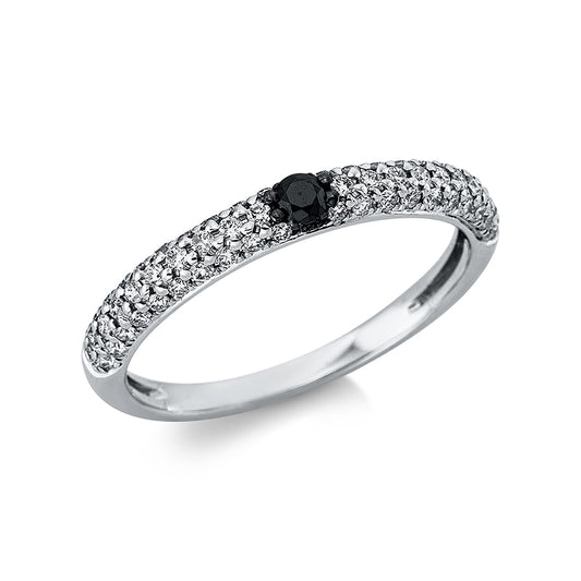 Ring 18 kt WG, Fassung teils schwarz rhodinie, 60 Brill. 0,43 ct, TW-si, 1 Brill. 0,08 ct, schwarz