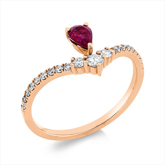 Ring 18 kt RG, 1 Brill. 0,07 ct, W-pi, 20 Brill. 0,19 ct, W-pi, 1 Rubin 0,25 ct rot