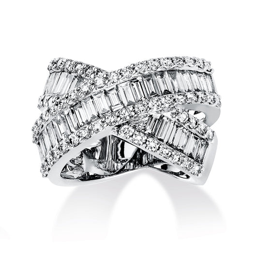Ring 18 kt WG, 43 Bag. 1,74 ct, TW-vsi/si, 58 Brill. 1,02 ct, TW-vsi/si